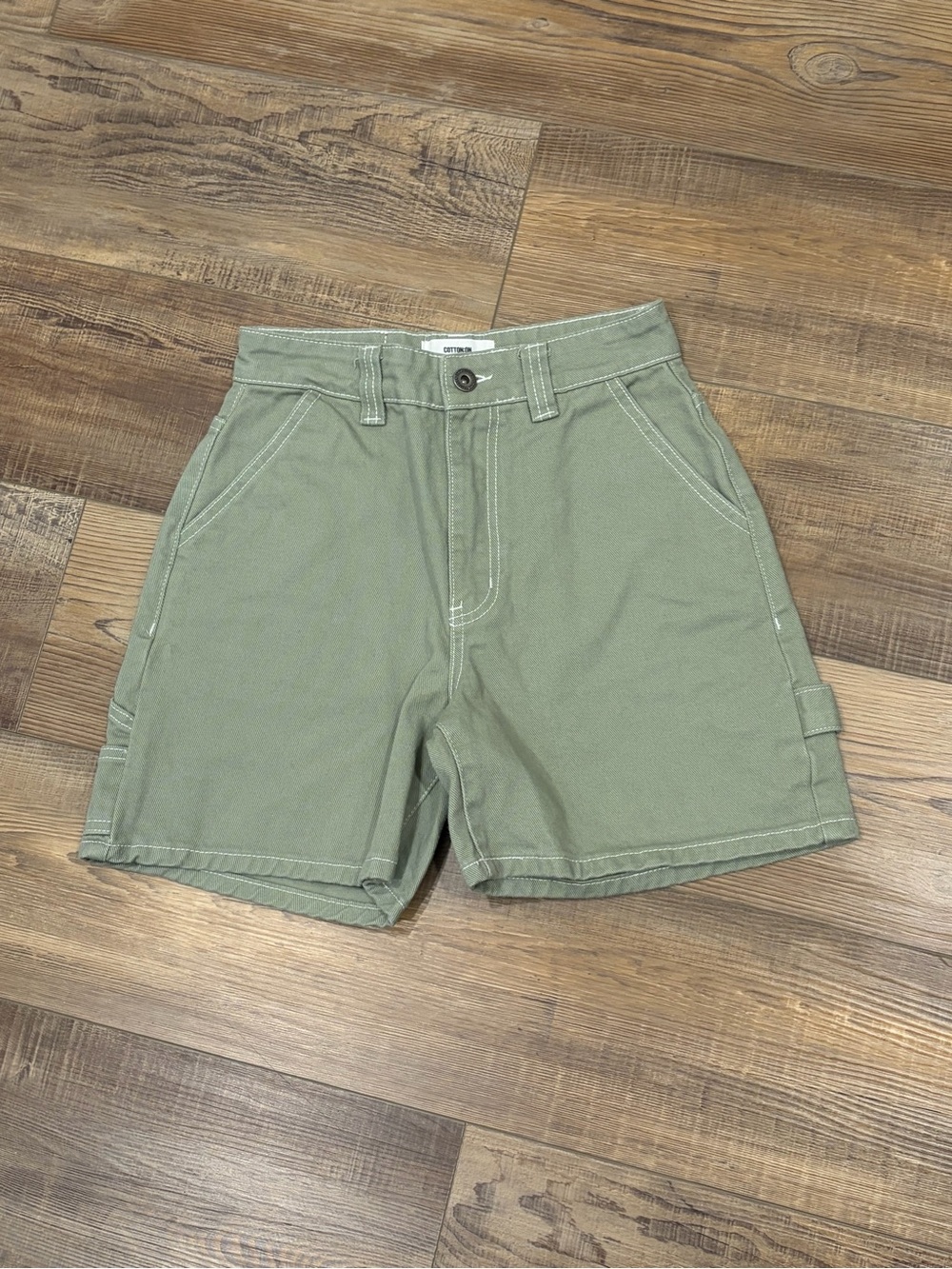 Cotton On Sage Green High Waist Utility cargo carpenter denim Shorts